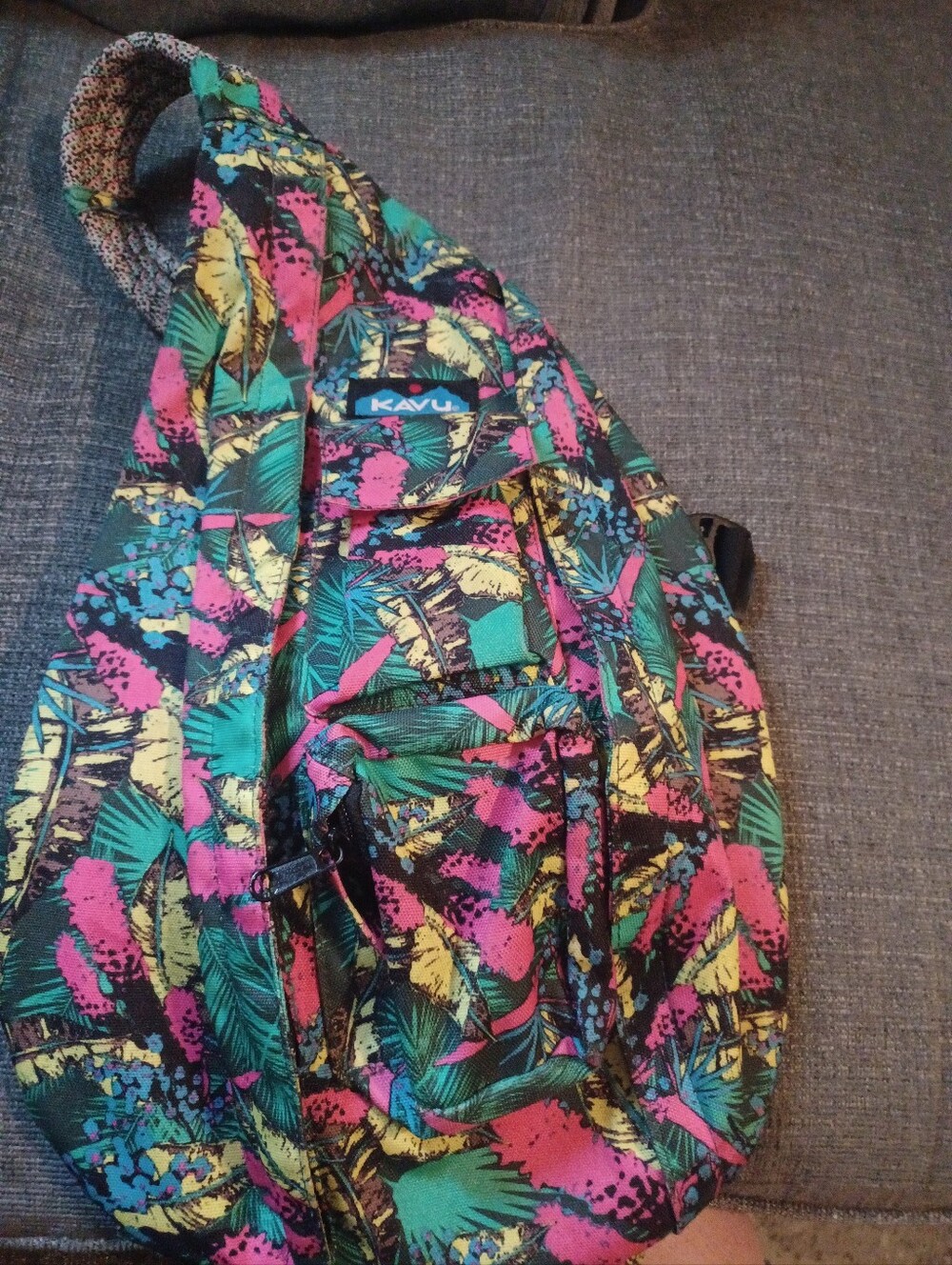 Kavu Print Sling Pack in Pink, Teal & Yellow